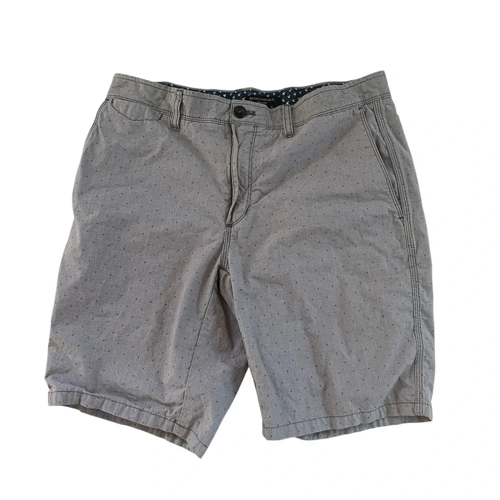 Banana Republic Men's Size 32 Aiden Short Gray Houndstooth Mini Dot 100% Cotton